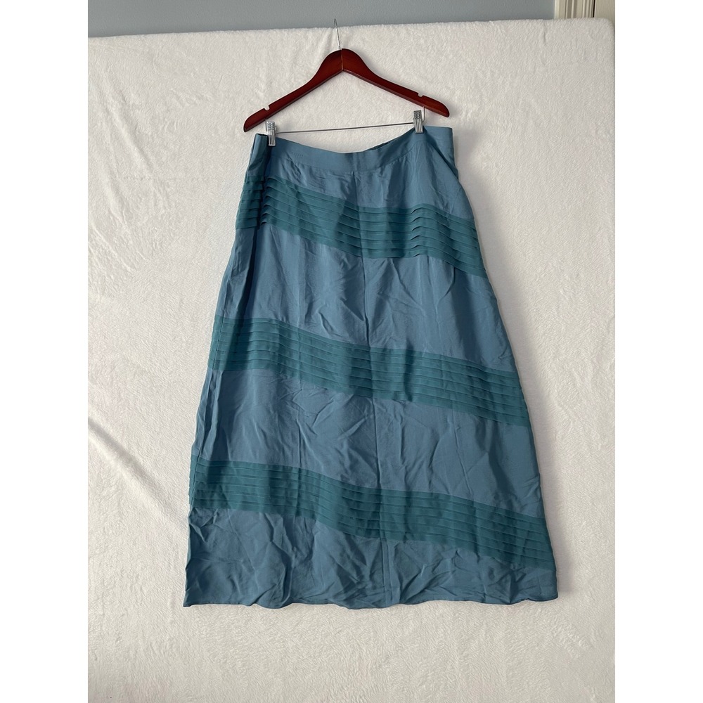 Soft Surroundings Blue Pintuck Chiffon A-Line Maxi Skirt Plus Size 2X Lagenlook